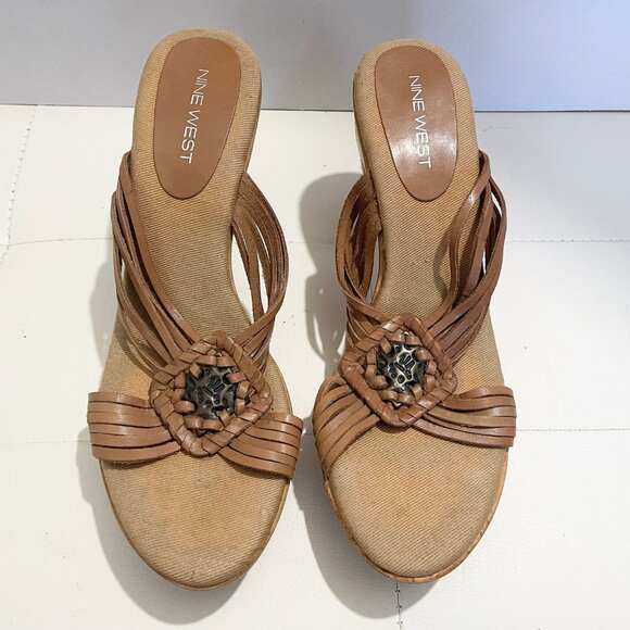 Nine West Women's Platform Y2K VTG Wooded High Heel Sandals Brown Size 10M - Picture 2 of 12